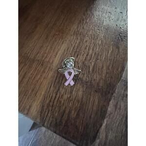Gold Tone Pink Clear Rhinestone Angel Pin Brooch Awareness Ribbon Support Gift